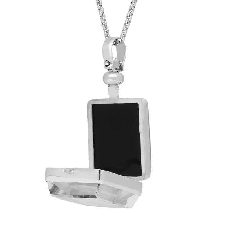 Sterling Silver Whitby Jet Glass Rectangular Locket D