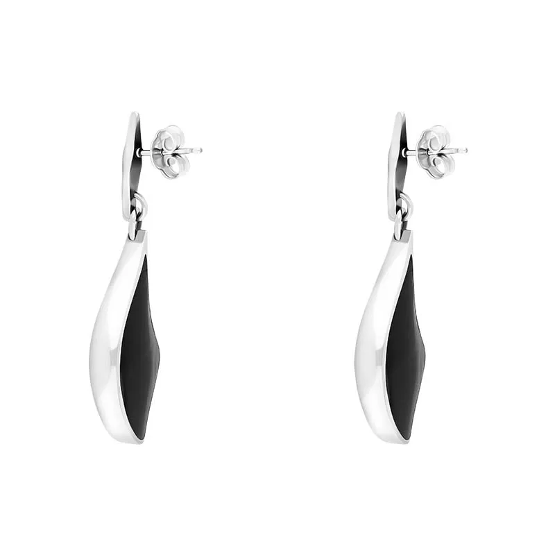 Sterling Silver Whitby Jet Gothic Filigree Fan Drop Earrings