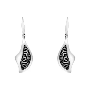 Sterling Silver Whitby Jet Gothic Filigree Fan Drop Earrings