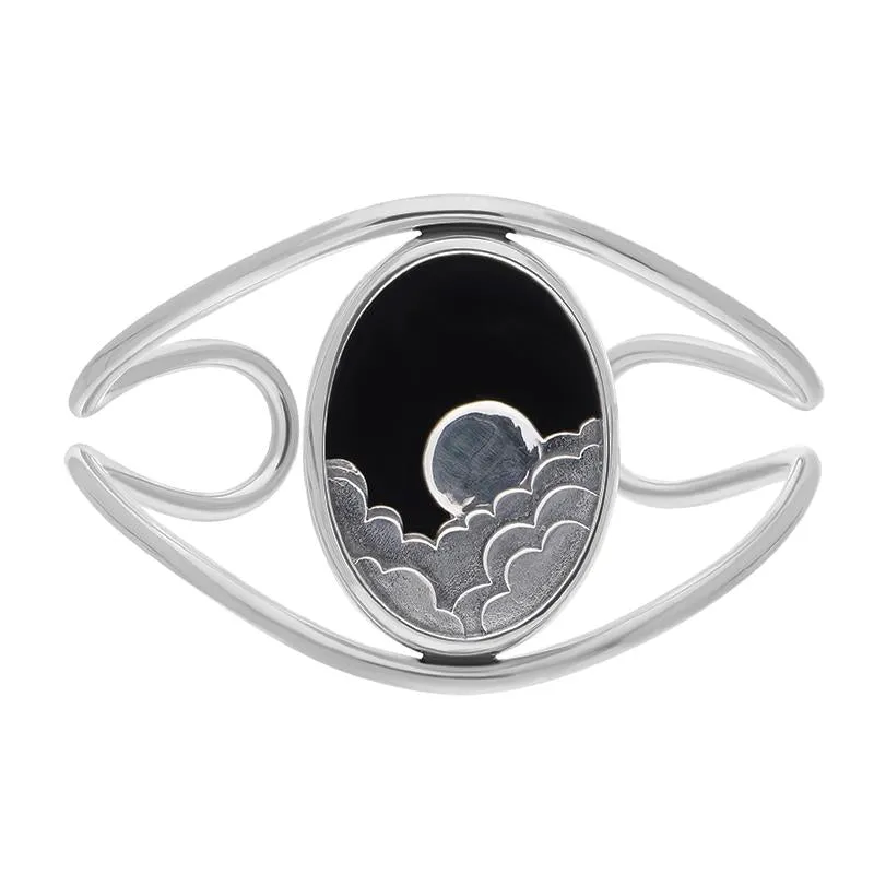 Sterling Silver Whitby Jet Gothic Moon and Cloud Cuff Bangle