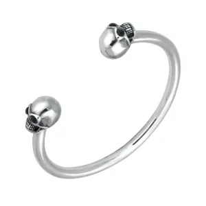 Sterling Silver Whitby Jet Gothic Skull Torc Bangle