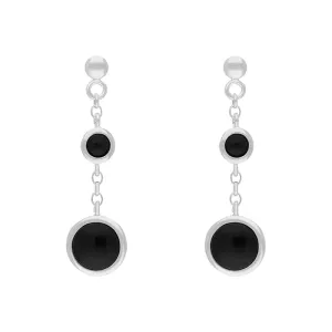 Sterling Silver Whitby Jet Graduated Round Drop Earrings