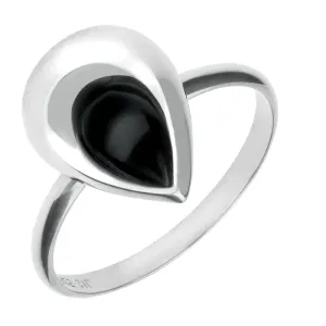 Sterling Silver Whitby Jet Half Stone Tear Drop Ring