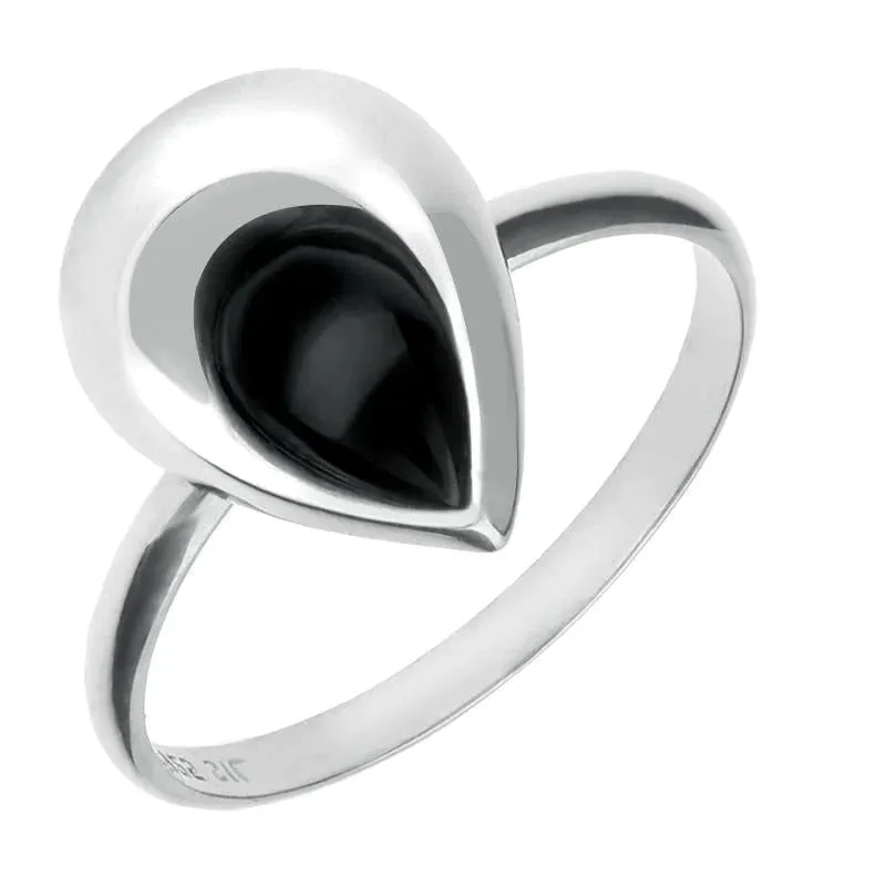 Sterling Silver Whitby Jet Half Stone Tear Drop Ring