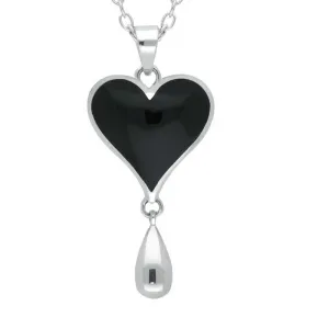 Sterling Silver Whitby Jet Heart Teardrop Necklace
