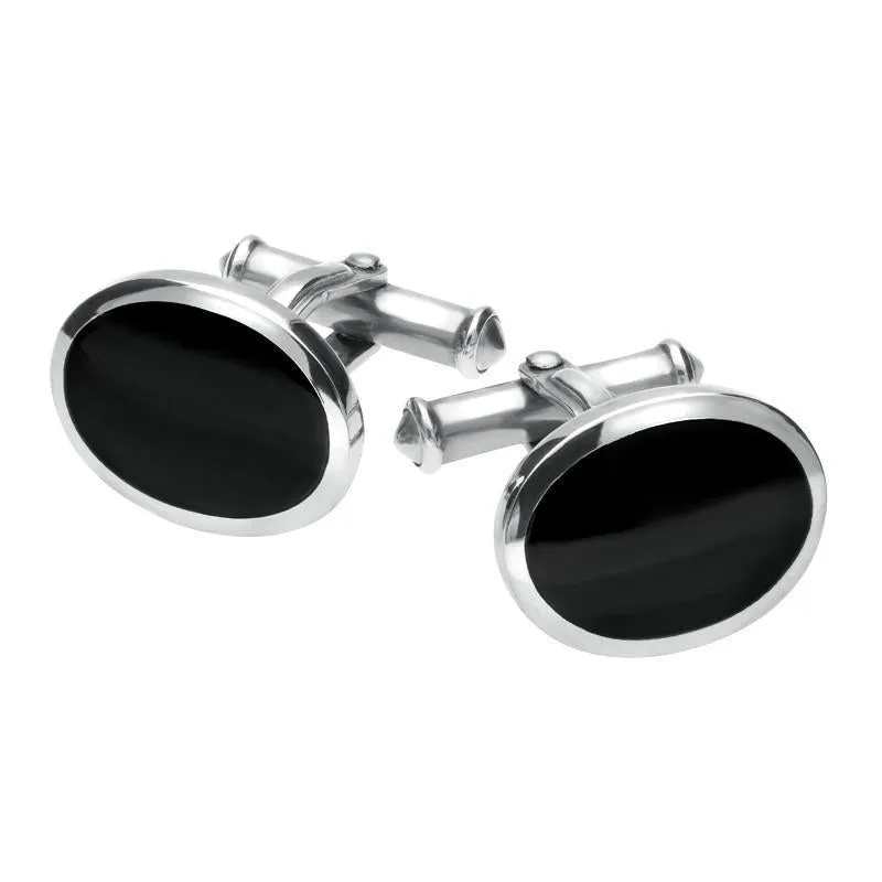 Sterling Silver Whitby Jet Heritage Framed Oval Cufflinks