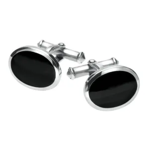 Sterling Silver Whitby Jet Heritage Framed Oval Cufflinks