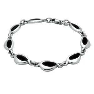 Sterling Silver Whitby Jet Heritage Freeform Pebble Bracelet