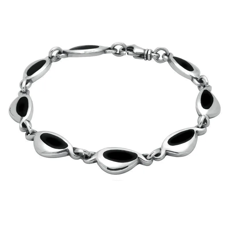 Sterling Silver Whitby Jet Heritage Freeform Pebble Bracelet