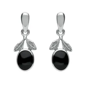Sterling Silver Whitby Jet Heritage Leaf Drop Earrings