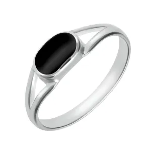 Sterling Silver Whitby Jet Heritage Oval Split Shank Ring