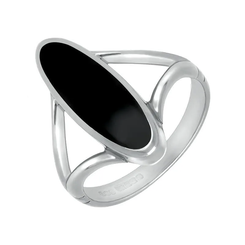 Sterling Silver Whitby Jet Heritage Oval Split Shank Ring