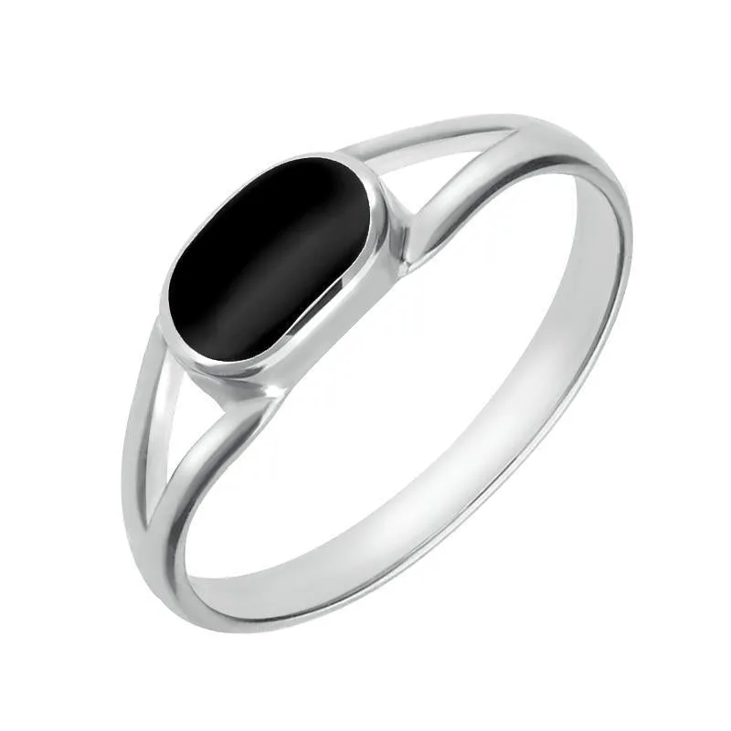 Sterling Silver Whitby Jet Heritage Oval Split Shank Ring