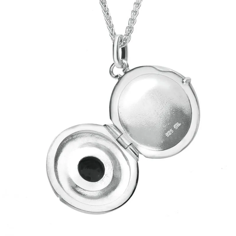 Sterling Silver Whitby Jet Heritage Plain Round Locket