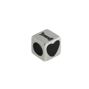 Sterling Silver Whitby Jet I Love U Cube Charm