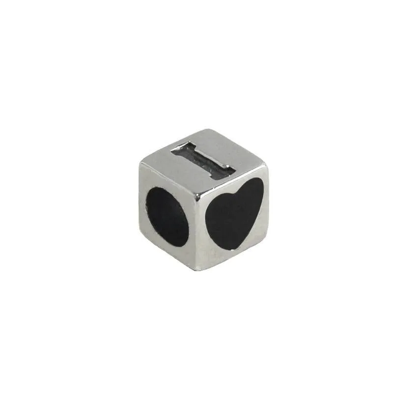 Sterling Silver Whitby Jet I Love U Cube Charm