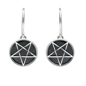 Sterling Silver Whitby Jet Inverse Pentagram Drop Earrings
