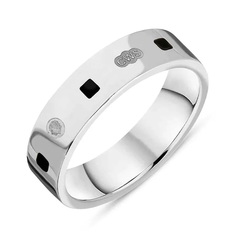 Sterling Silver Whitby Jet King's Coronation Hallmark Princess Cut 5mm Ring D