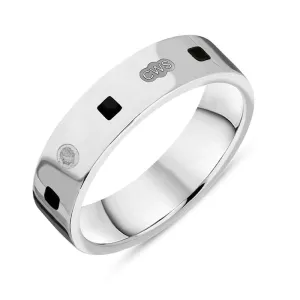 Sterling Silver Whitby Jet King's Coronation Hallmark Princess Cut 5mm Ring D
