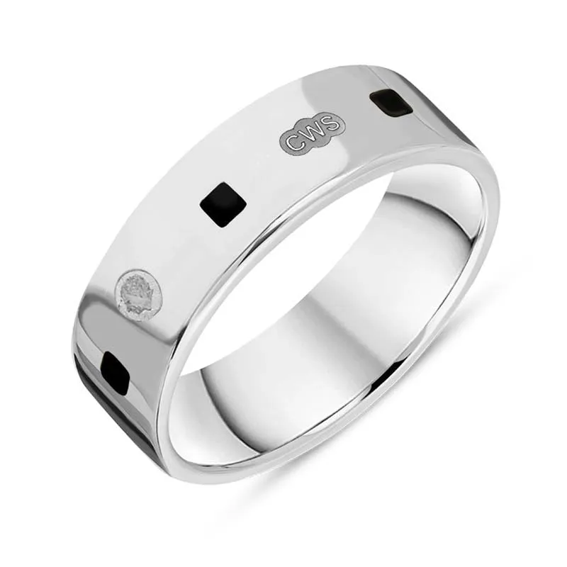 Sterling Silver Whitby Jet King's Coronation Hallmark Princess Cut 6mm Ring D
