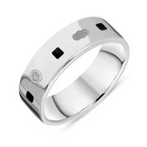 Sterling Silver Whitby Jet King's Coronation Hallmark Princess Cut 6mm Ring D
