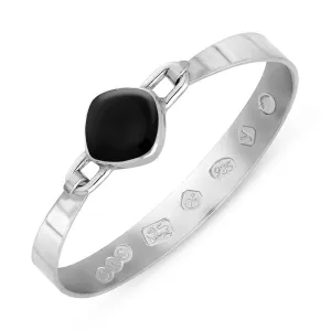 Sterling Silver Whitby Jet King's Coronation Hallmark Wide Cushion Bangle D