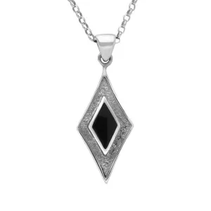 Sterling Silver Whitby Jet Kite Shaped Framed Necklace