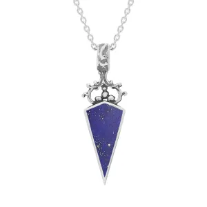 Sterling Silver Whitby Jet Lapis Lazuli Double Sided Scroll Dagger Fob Necklace