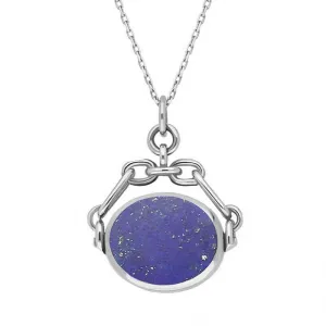 Sterling Silver Whitby Jet Lapis Lazuli Double Sided Swivel Fob Necklace