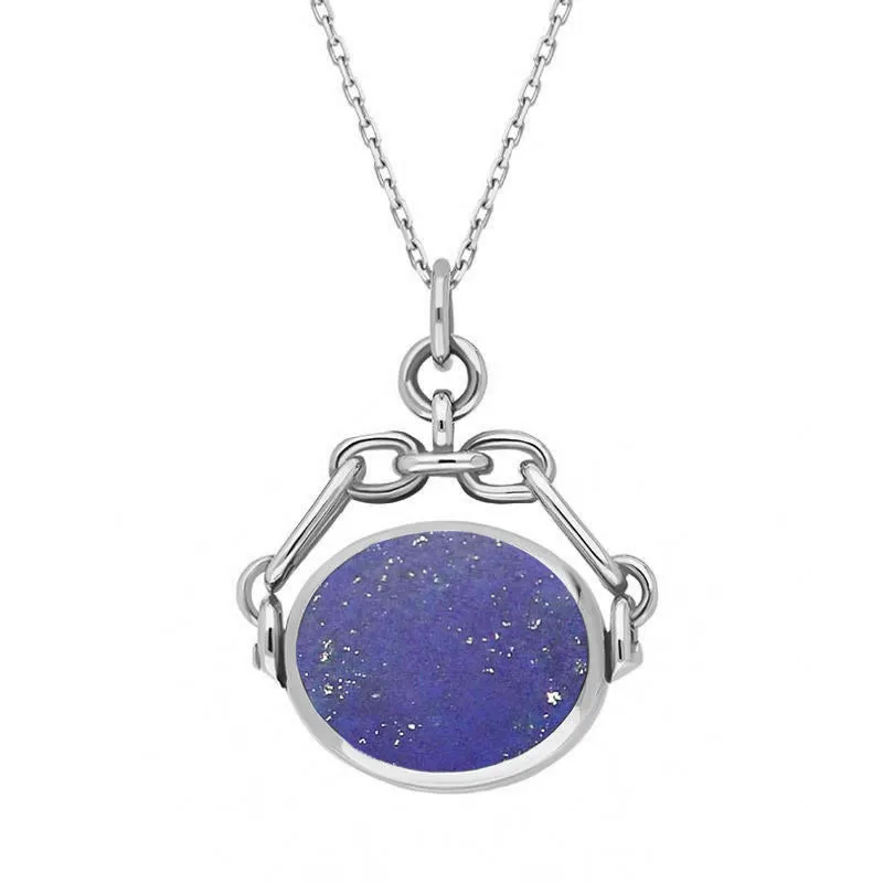 Sterling Silver Whitby Jet Lapis Lazuli Double Sided Swivel Fob Necklace