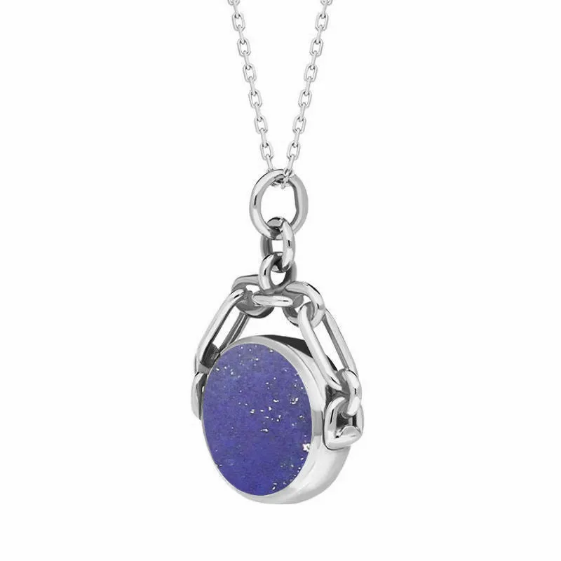 Sterling Silver Whitby Jet Lapis Lazuli Double Sided Swivel Fob Necklace