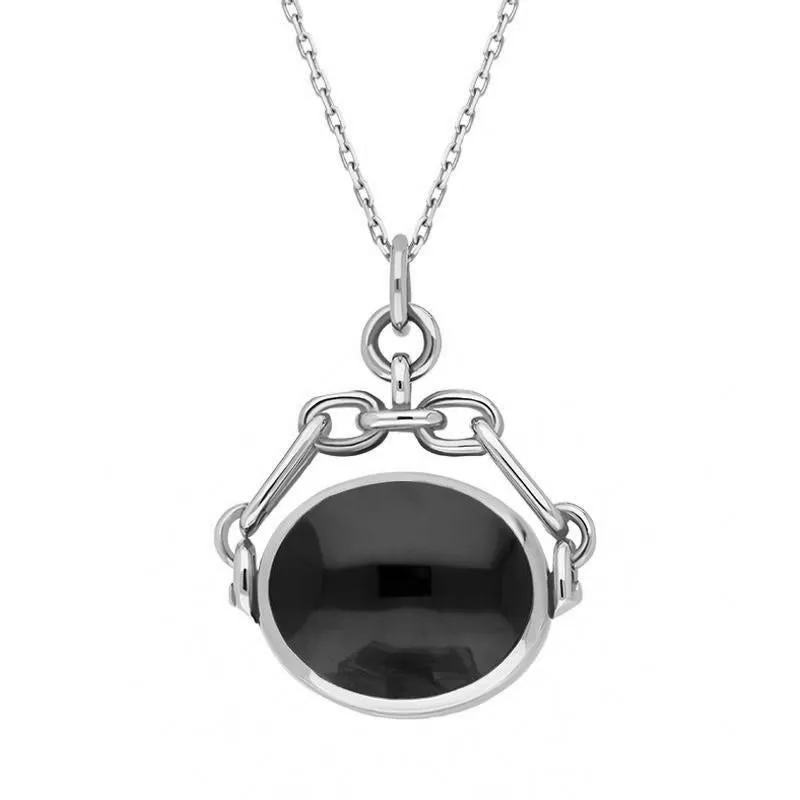 Sterling Silver Whitby Jet Lapis Lazuli Double Sided Swivel Fob Necklace