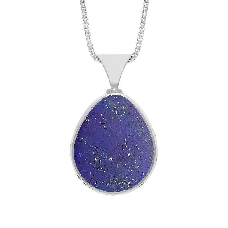 Sterling Silver Whitby Jet Lapis Lazuli Hallmark Double Sided Pear-shaped Necklace