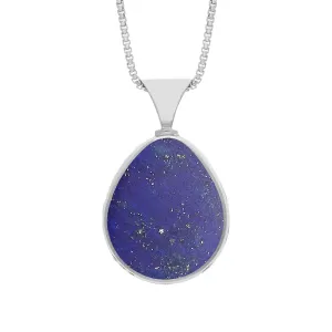 Sterling Silver Whitby Jet Lapis Lazuli Hallmark Double Sided Pear-shaped Necklace