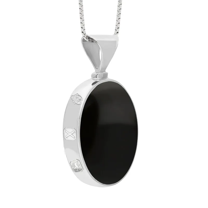 Sterling Silver Whitby Jet Lapis Lazuli Queens Jubilee Hallmark Double Sided Oval Necklace D