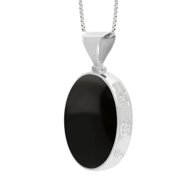 Sterling Silver Whitby Jet Lapis Lazuli Queens Jubilee Hallmark Double Sided Oval Necklace D