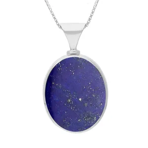 Sterling Silver Whitby Jet Lapis Lazuli Queens Jubilee Hallmark Double Sided Oval Necklace D