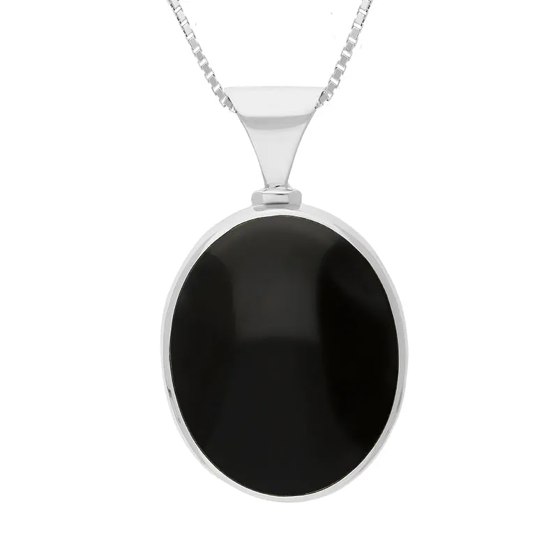 Sterling Silver Whitby Jet Lapis Lazuli Queens Jubilee Hallmark Double Sided Oval Necklace D