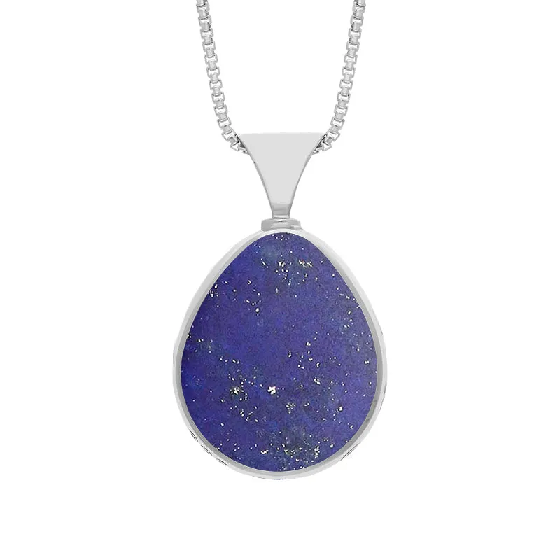 Sterling Silver Whitby Jet Lapis Lazuli Queens Jubilee Hallmark Double Sided Pear-shaped Necklace D