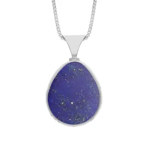 Sterling Silver Whitby Jet Lapis Lazuli Queens Jubilee Hallmark Double Sided Pear-shaped Necklace D