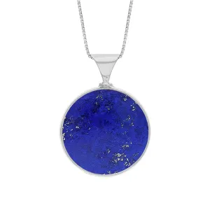 Sterling Silver Whitby Jet Lapis Lazuli Queens Jubilee Hallmark Double Sided Round Necklace D