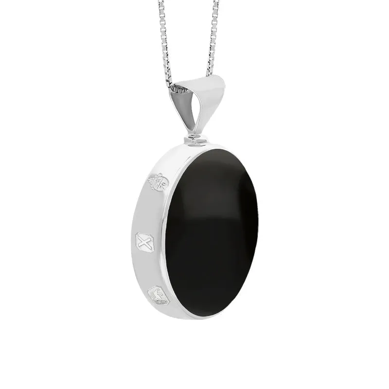 Sterling Silver Whitby Jet Lapis Lazuli Queens Jubilee Hallmark Double Sided Round Necklace D