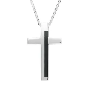 Sterling Silver Whitby Jet Large Cross Necklace