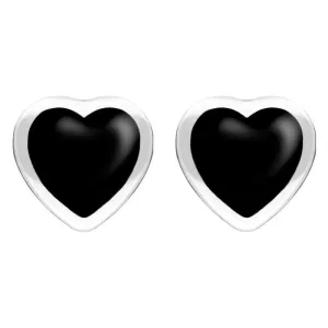 Sterling Silver Whitby Jet Large Framed Heart Stud Earrings