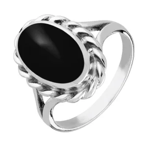 Sterling Silver Whitby Jet Large Oval Rope Edge Ring