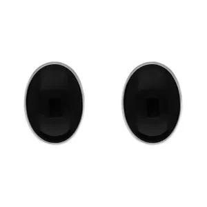 Sterling Silver Whitby Jet Large Oval Stud Earrings