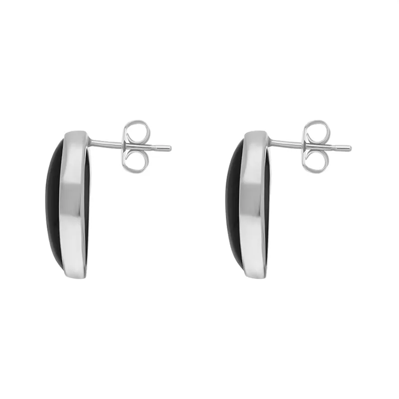 Sterling Silver Whitby Jet Large Oval Stud Earrings