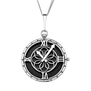 Sterling Silver Whitby Jet Large Round Clock Necklace