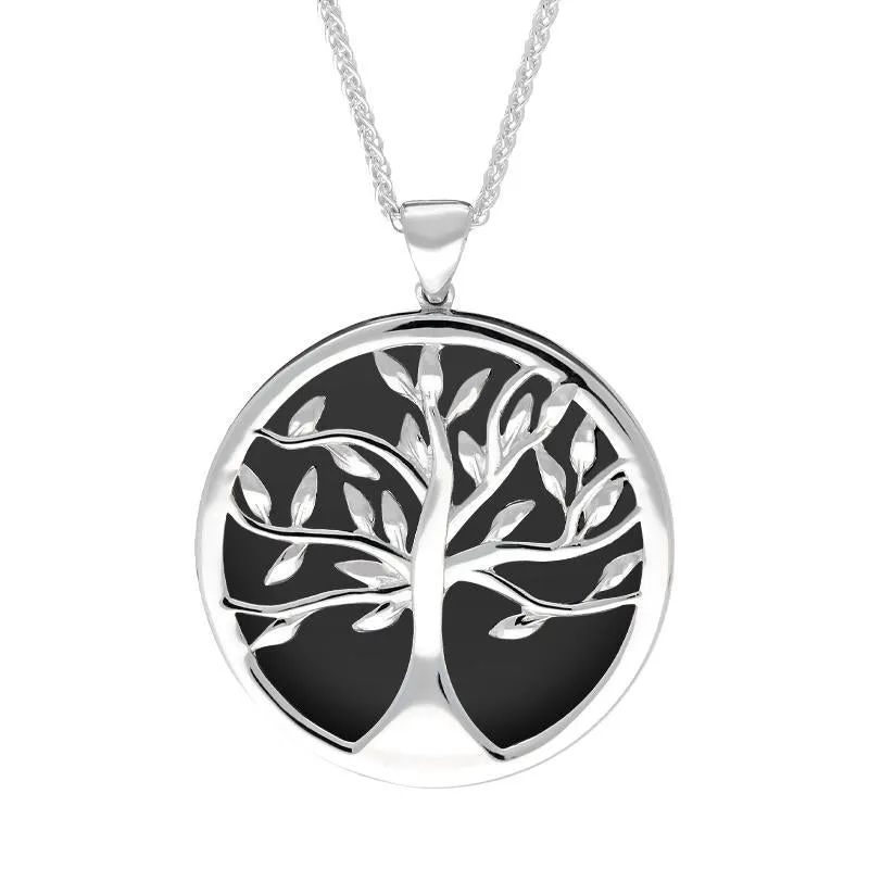 Sterling Silver Whitby Jet Large Round Tree of Life Two Piece Set