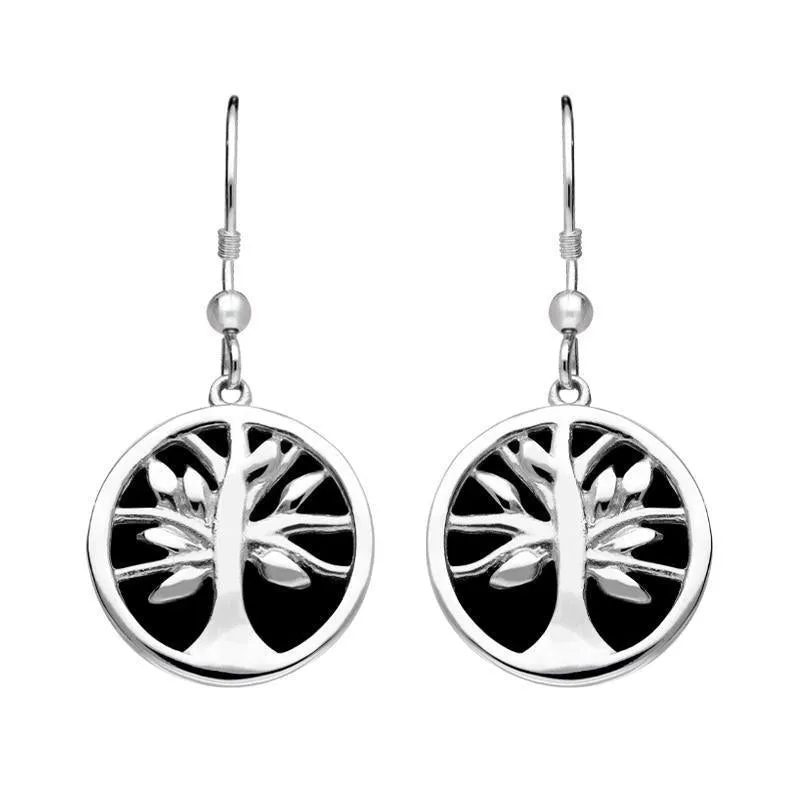 Sterling Silver Whitby Jet Large Round Tree of Life Two Piece Set